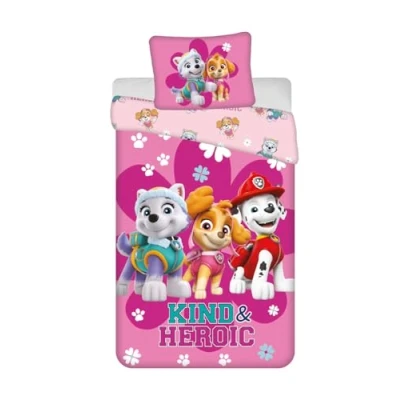 Image of Paw Patrol &#039; Kind &amp; Heroic&#039; Design Kids BedLinen 100% Cotton, Single Bedding Set, Duvet Cover 140 x 200 cm + Pillowcase 50 70