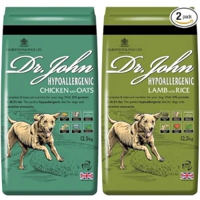 Image of Dr John Hypoallergenic Dry Dog Food 2 Pack (25kg) 1x 12.5kg Chicken with Oats, Lamb Rice Complete Nutritional Sensitive Biscuits for Adult and Senior Dogs