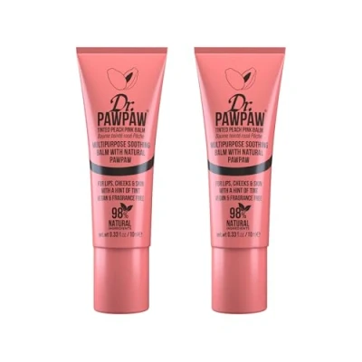 Image of Dr.PAWPAW Tinted Peach Pink Balm, Multi Purpose Natural No Fragrance, for Hydrating Lips, Skin, Hair, Cuticles, Nails &amp; Beauty Finishing (2 x 10 ml)