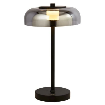 Image of 1 Light Led Table Lamp, Matt Black With Smoked Glass