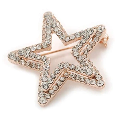 Image of Avalaya Rose Gold Tone Clear Austrian Crystal Open Layered Star Brooch 40mm Across