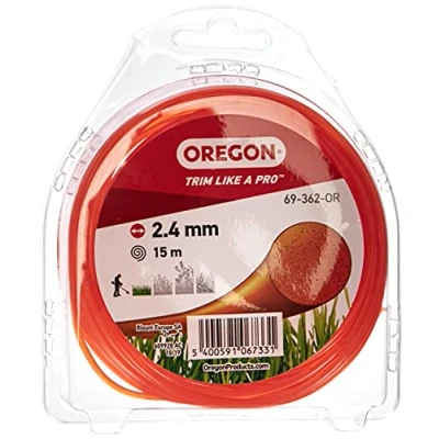 Image of Oregon String Trimmer Line, Replacement Nylon Strimmer Wire for Grass Trimmers &amp; Brushcutters, DIY Gardening, Universal Fit, All Purpose, Round Cord, 2.4mm x 15m Spool, Orange (69 362 OR)