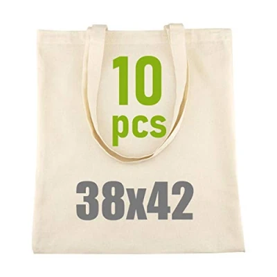 Image of Leviatan Cotton Tote Bag Personalisation Possible Embroidery or Painting Reusable Shopping Bags 38x42cm 144g/m2 Canvas with Two Long Handles