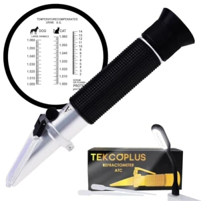 Image of Clinical Refractometer,Tri Scale Serum Protein 2 14g/dl,Urine specific gravity 1.000 1.060SG For Veterinary Cat,Dog,Cow,Horse,Sheep, w/EXTRA LED light and pipettes