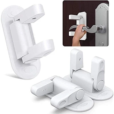 Image of 3 PCS White Door Lever Lock SACONELL Child Safety Handles Locks, Self Adhesive Baby Proofing Cabinet, Cupboard, Window, Drawer and Dresser Closet Knob Locks Latches