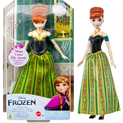 Image of Mattel Disney Frozen Singing Anna Doll, in Signature Clothing, Button Sings &quot;For the First Time Forever&quot; Song, Toys for Ages 3 and Up, One English Version, HLW56