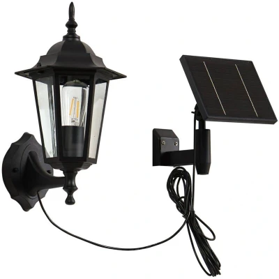 Image of Lindby LED solar wall light Sayata, black, aluminium, lantern