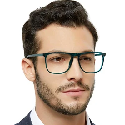 Image of OCCI CHIARI Extra Blue Light Blocking Reading Glasses +1.75 for Men Rectangle Magnifying Mens Readers Sturdy Hinge (Lake Blue,175)