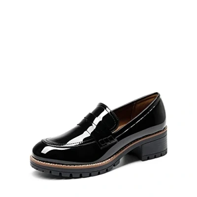 Image of DREAM PAIRS Womens Moccasin Loafers, Slip On Platform Chunky Penny Heeled Loafers for Women Dressy and Work, Business Casual Shoes,Size 6,Black Pat,SDLS2319W