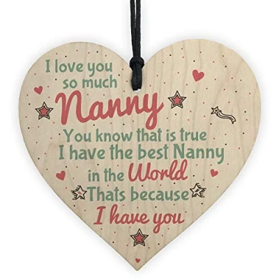 Image of RED OCEAN Gifts for Nanny Nan Granny Grandma Handmade Wooden Hanging Heart Sign Birthday Christmas Xmas Plaque