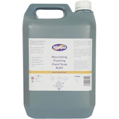 Image of Nilaqua Nourishing Vitamin E Foaming Hand Soap Soft &amp; Kind Wash Suitable For All Skin Types Wild Meadow Fragrance Paraben Free Vegan Friendly 5 Litre Refill