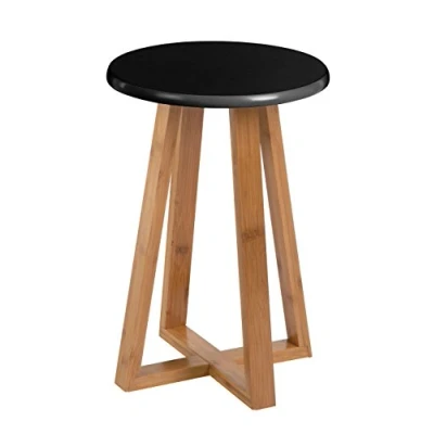 Image of Premier Housewares Round Wooden Stool Bamboo Small Stacking Stools Black Finish Wood 43 x 30 cm