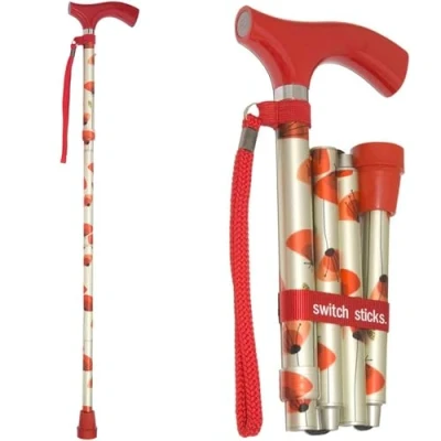 Image of Switch Sticks Folding Walking Stick Cane, Poppies