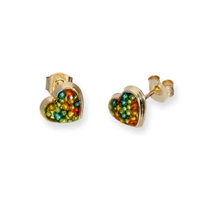 Image of 9ct Gold &amp; Multicoloured Glitter Enamel Heart Stud Earrings