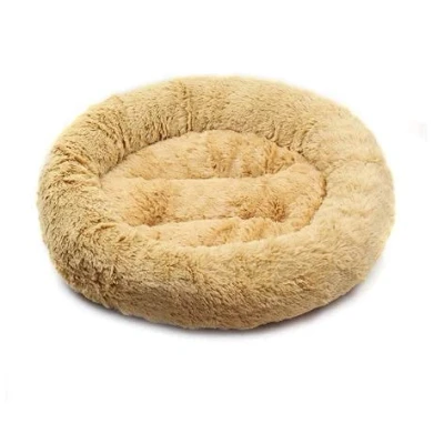 Image of HomeZone Calming Donut Puppy Bed for Medium Small Dogs Cats, Fluffy Anti Anxiety Washable Non Slip Plush Cuddler Warming Round Faux Fur Pet 50cm