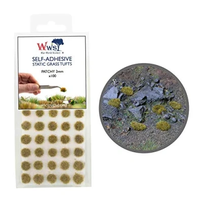 Image of War World Scenics Self Adhesive Static Grass Tufts x 100 Patchy, 2mm Model Railway Wargame Scenery Railroad Modelling Diorama Miniature Hobby Tabletop