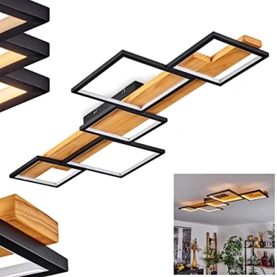 Image of LED Ceiling Light Pompu, Modern lamp Made of Metal/Wood/Plastic in Black/Nature/White, dimmable via Switch, 4500 Lumen, 3000 Kelvin, 37 Watt