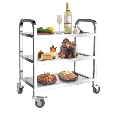 Image of MOOTACO 3 Tier Stainless Steel Kitchen Trolley Cart,75x40x83.5cm Large Serving with Locking Wheels for Kitchen, Hotels, Restaurants