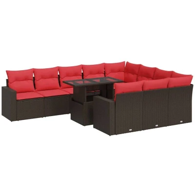 Image of Vidaxl 11 Piece Garden Sofa Set with Cushions Brown Poly Rattan Acacia