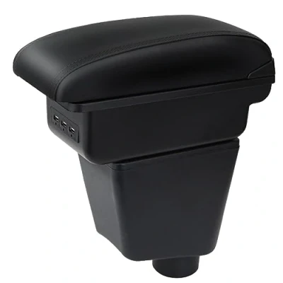 Image of Car Armrest For Captur Kaptur 2013 2017 Double Layer Console Center Large Storage Box with 3 USB Charging Port Black Stitching