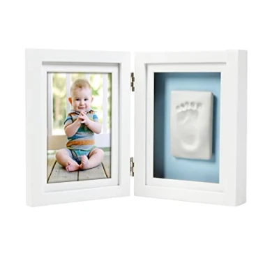 Image of Pearhead Babyprints Newborn Baby Handprint and Footprint Desk Photo Frame &amp; Impression Kit, Excellent Mothers Day, Baptism or Christening Gift, White