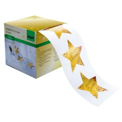 Image of SIGEL CS112 Christmas Stickers on a roll &quot;Christmas Stars&quot;, 200 stickers, gold