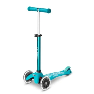 Image of Micro Scooters Mini Deluxe LED Children&#039;s Scooter Handlebar Adjustable Light Up Wheels 2 5yrs Boys &amp; Girls Aqua