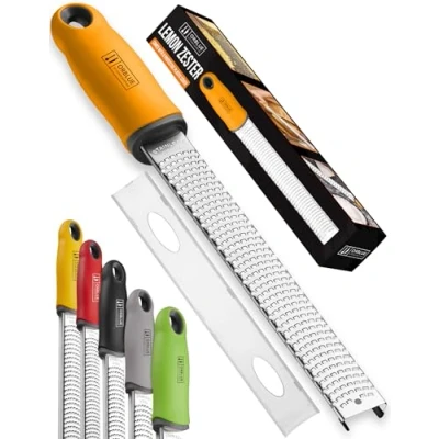 Image of ORBLUE PRO Citrus Zester &amp; Cheese Grater Versatile Kitchen Tool for Lemon, Parmesan, Ginger, Garlic Nutmeg Chocolate Fruits Veggies Razor Sharp Stainless Steel Blade with Protective Cover