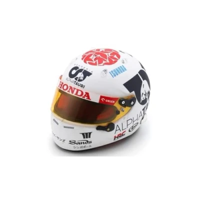 Image of Spark Model 1/5 Scale Mini Helmet Yuki Tsunoda 2023 Japanese GP Special Edition White/Red/Blue With Case And Stand