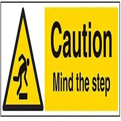 Image of V Safety Caution Mind The Step Warning Sign 600mm x 200mm 1mm Rigid Plastic
