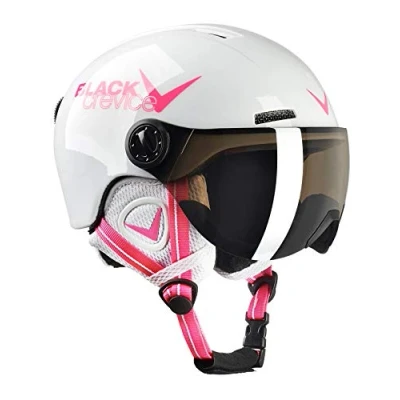Image of Black Crevice Leogang Unisex Youth Children&#039;s Visor Helmet, White, 52 54 cm, White Shiny/Pink, XS