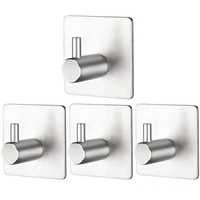 Image of Billybath Hooks Self Adhesive Stainless Steel Towel Holder No Drilling for Bathroom and Kitchen, Wall Hooks, Adhesive, Robust, Stable, Easy to Assemble (Pack of 4)