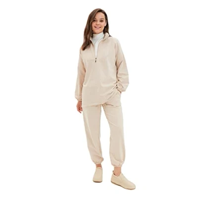 Image of Trendyol Women&#039;s Sweatsuit Set Beige Relaxed Sweatshirt, XS (Pack of 2)