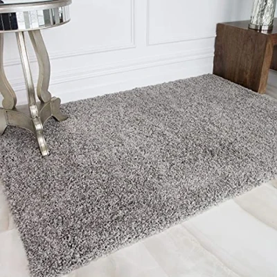 Image of Silver Light Grey Fluffy Soft Touch Thick Shaggy Carpet Floor Rug Non Shed Easy Clean Bedroom Hallway Living Room Lounge Area Rugs 110cm x 160cm