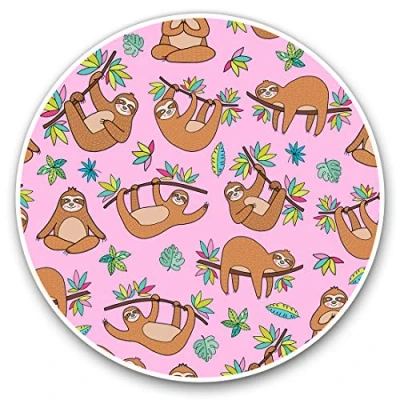 Image of Vinyl Stickers (Set of 2) 10cm ny Pink Sloth Pattern Lazy Girls Decals for Laptops,Tablets,Luggage,Scrap Booking,Fridges, 24021