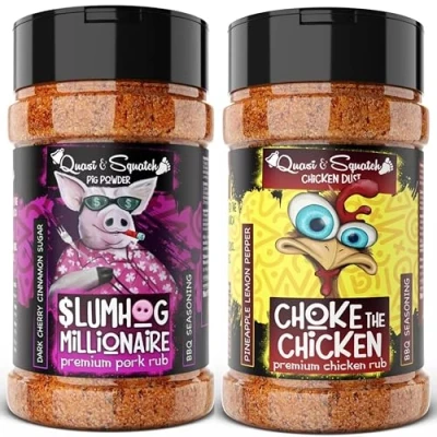 Image of BBQ Rub TWIN PACK by Quasi &amp; Squatch SlumHog Millionaire (Pork Rub) Chicken Choker (Chicken X2 Seasoning Two Large Bottles for Barbecue = 440g