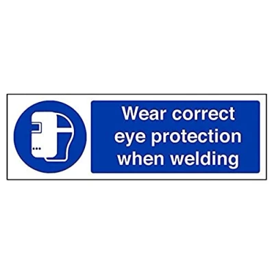 Image of V Safety Wear Correct Eye Protection When Welding PPE Sign 300mm x 100mm 1mm Rigid Plastic