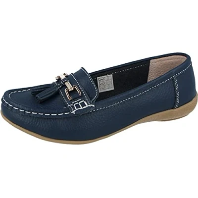 Image of Jo &amp; Joe Love Leather Nautical Womens Flat Shoes Navy 4 UK