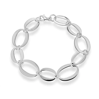 Image of Tuscany Silver Women&#039;s Sterling Flat Oval Link Bracelet of 19cm/7.5&quot;