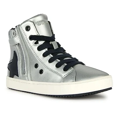 Image of Geox Kalispera GIRL Hightop trainers for kids, Size: 10K, Dark silver/black High quality imitation leather