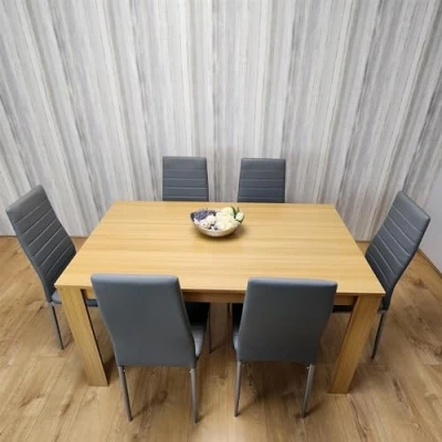 Image of KOSY KOALA Dining Set of 6 Table and Grey Faux leather Chairs Dinig Room Furniture