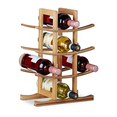 Image of Relaxdays Rack Bamboo, Small Wine Stand for 12 Bottles, 4 Tiers, Horizontal, Freestanding, HWD 42.5x30x16 cm, Natural, 42.5 x 30 16cm