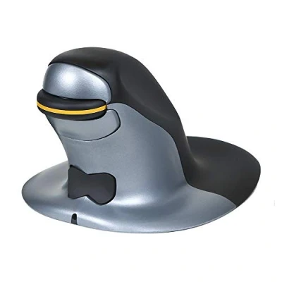 Image of Posturite Penguin Wireless Ambidextrous Ergonomic Mouse Rechargeable Vertical High Precision Computer and Laptop Accessory Compatible with Windows Apple Mac Large, Black/Silver