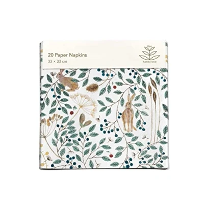 Image of Pack of 20 Paper Serviette Napkins &#039;Hares &amp; Berries&#039; Design by Dee Hardwicke Disposable Tableware Museums Galleries