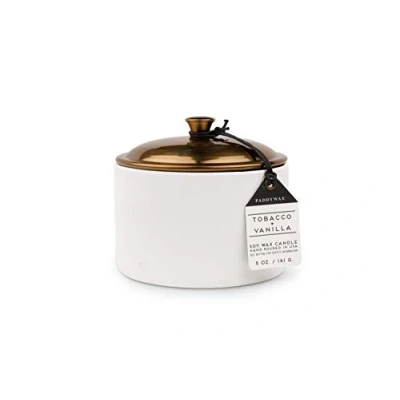 Image of Paddywax Scented Candles Minimalist Hygge Range Luxury Candle in Matte Ceramic Container with Lid, 141g, Tobacco + Vanilla