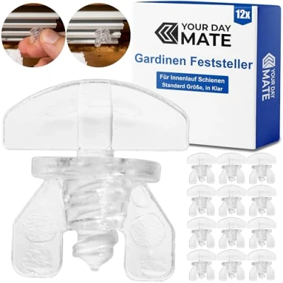 Image of Curtain Locks, Pack of 12, Transparent, Hard Plastic, for min. 10 x 6 mm Running Chambers, Stoppers Rail Systems with Inner Rails, Intermediate End Plugs, Stoppers,