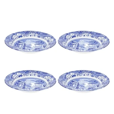 Image of Portmeirion Home &amp; Gifts 1532894Spode Blue Italian Soup Plate, White, 23cm (Set of 4),Blue