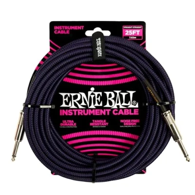 Image of Ernie Ball 25&#039; Braided Straight/Straight Instrument Cable Purple Black