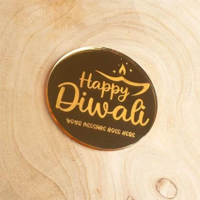 Image of Personalised Diwali Acrylic Mirror Cake Charm Topper