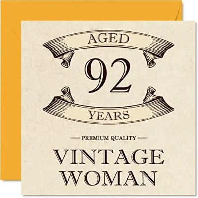 Image of Vintage 92nd Birthday Cards for Women Aged 92 Years Fun Card Mum Sister Wife Granny Nanny Grandma Auntie, 145mm x Ladies Greeting Cards,